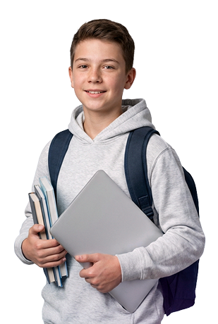 Student holding books and laptop